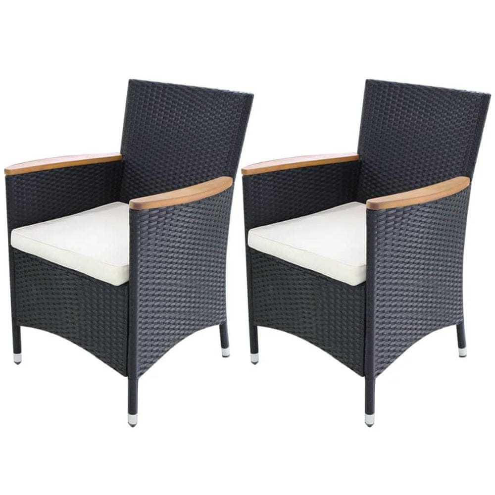 Vidaxl Záhradné stoličky 2 ks s podložkami, polyratan, čierne